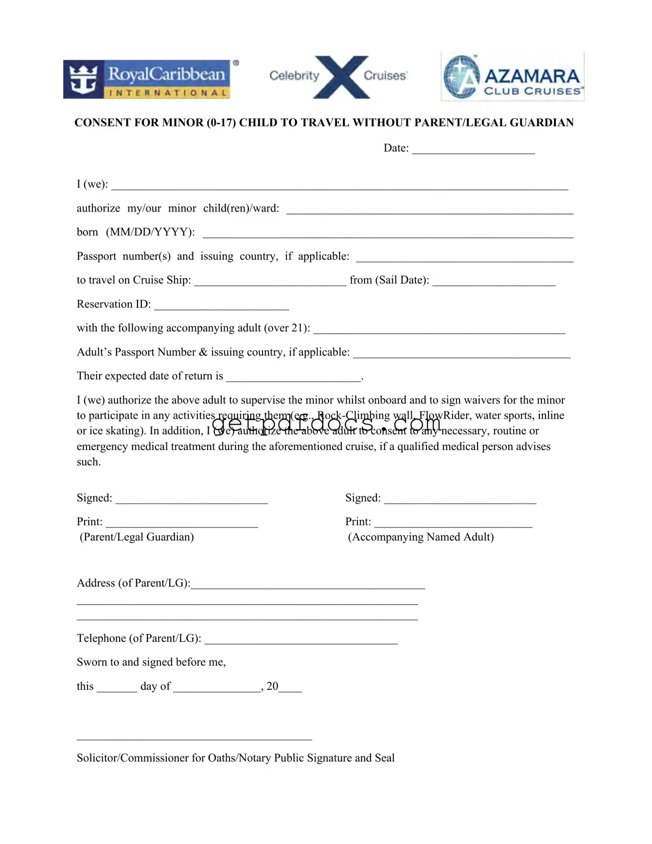 Fill in a Valid Royal Caribbean Parental Consent Template