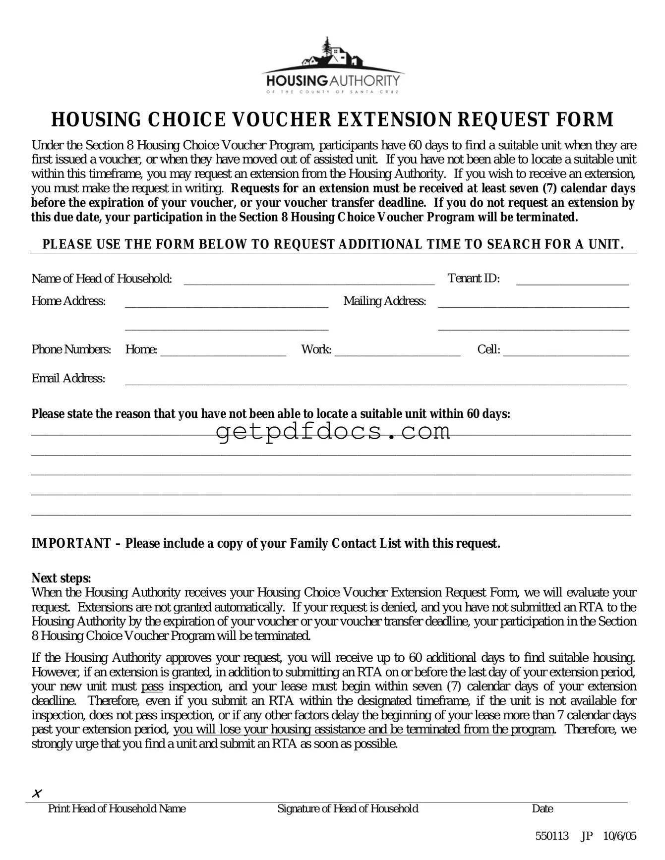 Fill in a Valid Section 8 Voucher Extension Template