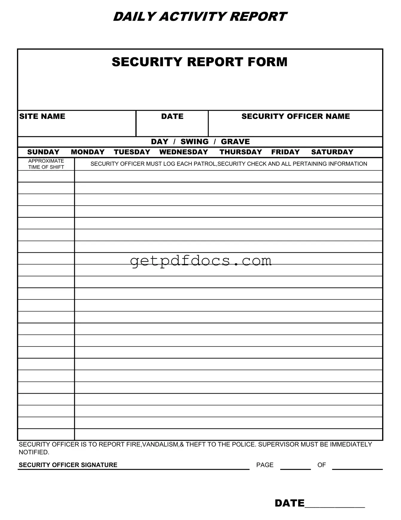 Fill in a Valid Security Guard Daily Report Sample Template
