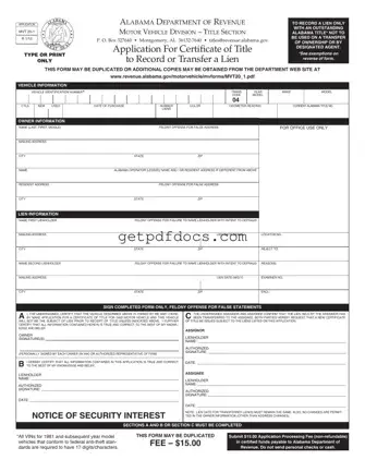 Fill in a Valid Alabama Mvt 20 1 Template