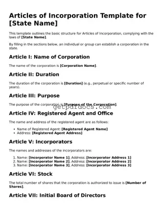Printable Articles of Incorporation Template