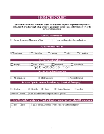 Fill in a Valid Bdsm Checklist Template