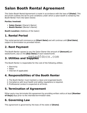 Printable Salon Booth Rental Agreement Template
