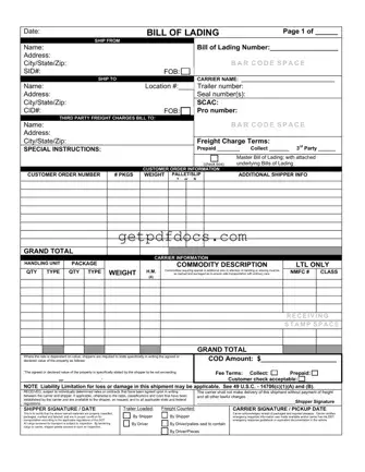 Fill in a Valid Bill of Lading with a Supplement Template