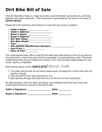 Printable Dirt Bike Bill of Sale Template