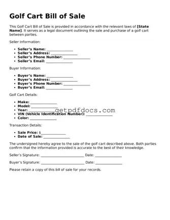 Printable Golf Cart Bill of Sale Template