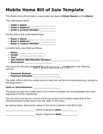 Printable Mobile Home Bill of Sale Template