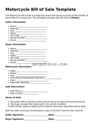 Printable Motorcycle Bill of Sale Template