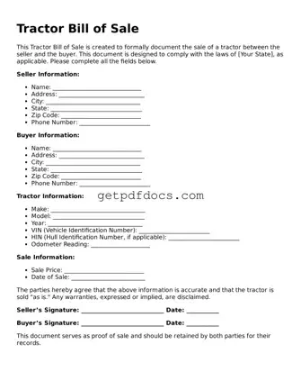 Printable Tractor Bill of Sale Template