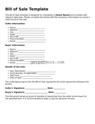 Printable Bill of Sale Template