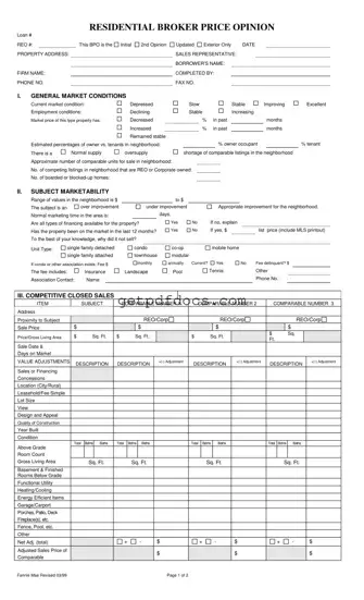Fill in a Valid Broker Price Opinion Template