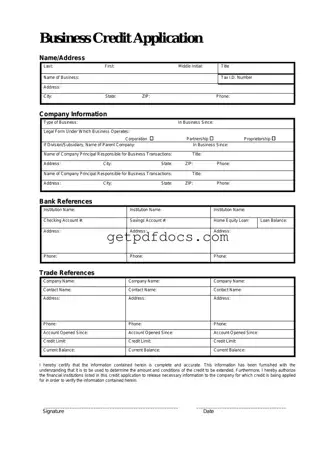 Fill in a Valid Business Credit Application Template