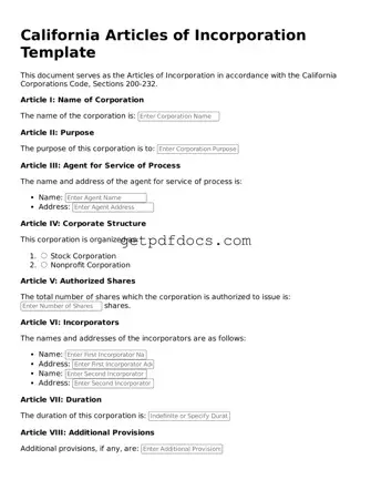 Attorney-Approved Articles of Incorporation Form for California State