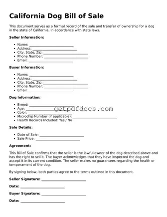 Attorney-Approved Dog Bill of Sale Form for California State