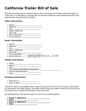 Attorney-Approved Trailer Bill of Sale Form for California State