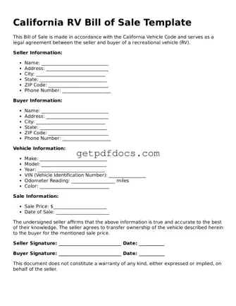 Attorney-Approved RV Bill of Sale Form for California State