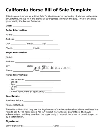Attorney-Approved Horse Bill of Sale Form for California State
