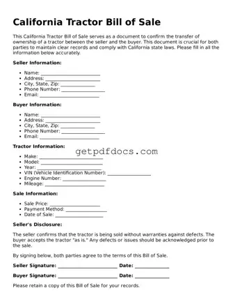 Attorney-Approved Tractor Bill of Sale Form for California State