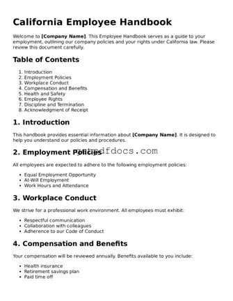 Attorney-Approved Employee Handbook Form for California State