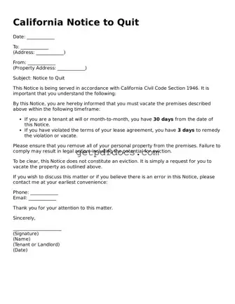 Attorney-Approved Notice to Quit Form for California State