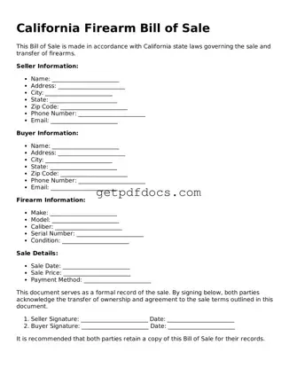 Attorney-Approved Firearm Bill of Sale Form for California State