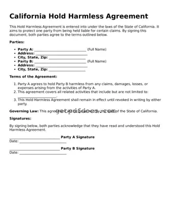 Attorney-Approved Hold Harmless Agreement Form for California State