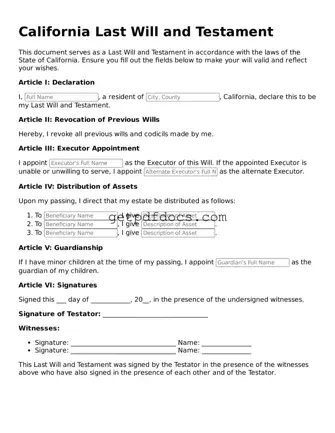 Attorney-Approved Last Will and Testament Form for California State