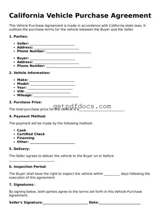 Attorney-Approved Vehicle Purchase Agreement Form for California State