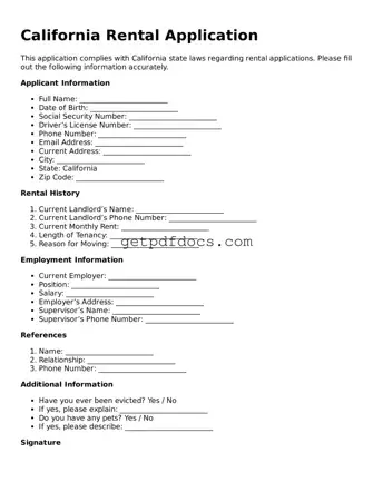 Attorney-Approved Rental Application Form for California State