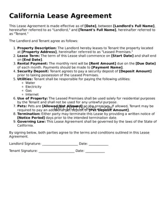 Attorney-Approved Lease Agreement Form for California State