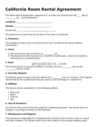 Attorney-Approved Room Rental Agreement Form for California State