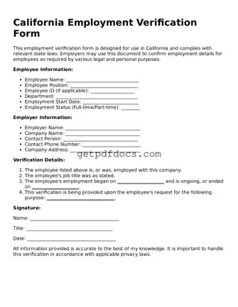 Attorney-Approved Employment Verification Form for California State