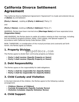 Attorney-Approved Divorce Settlement Agreement Form for California State