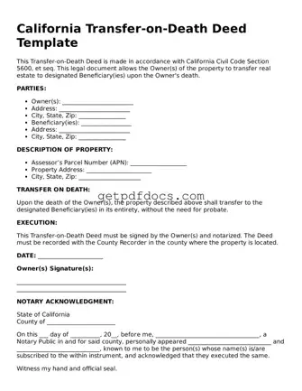 Attorney-Approved Transfer-on-Death Deed Form for California State