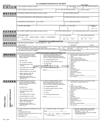 Fill in a Valid CDC U.S. Standard Certificate of Live Birth Template