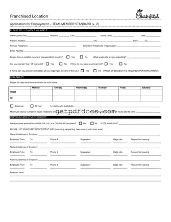 Fill in a Valid Chick Fil A Job Application Template