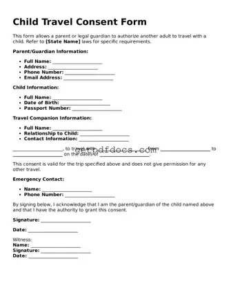 Printable Child Travel Consent Form Template