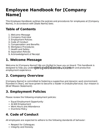 Printable Employee Handbook Template