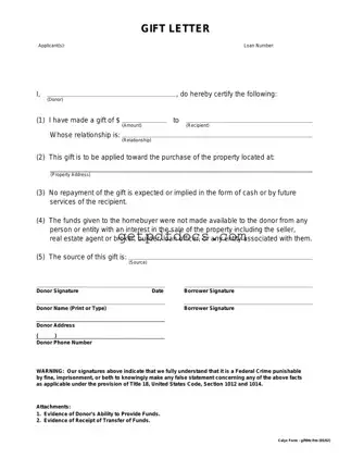 Fill in a Valid Gift Letter Template