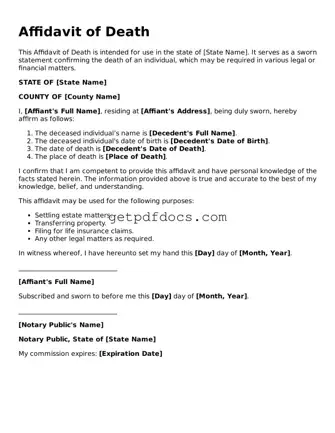 Printable Affidavit of Death Template