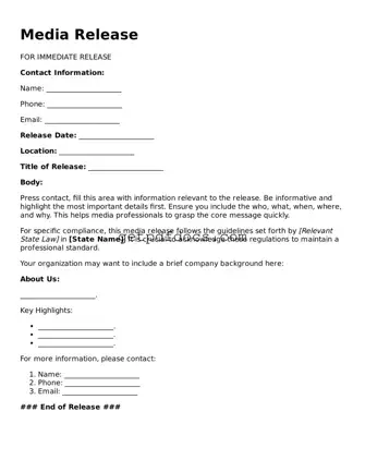 Printable Media Release Template