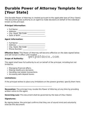Printable Durable Power of Attorney Template