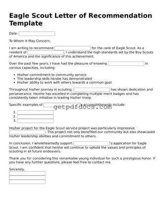 Printable Eagle Scout Letter of Recommendation Template