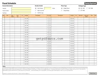 Fill in a Valid Electrical Panel Schedule Template