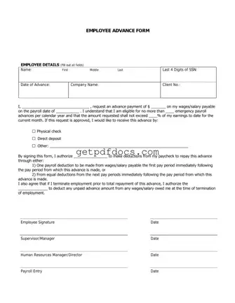 Fill in a Valid Employee Advance Template