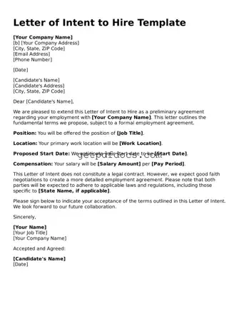 Printable Letter of Intent to Hire Template