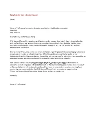 Fill in a Valid Emotional Support Animal Letter Template