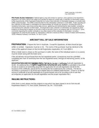 Fill in a Valid Aircraft Bill of Sale AC 8050-2 Template