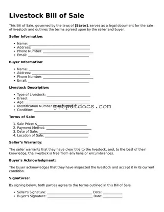 Printable Livestock Bill of Sale Template