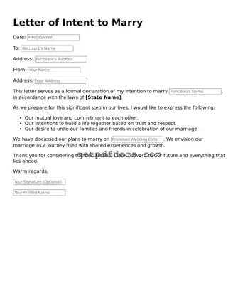 Printable Letter of Intent to Marry Template